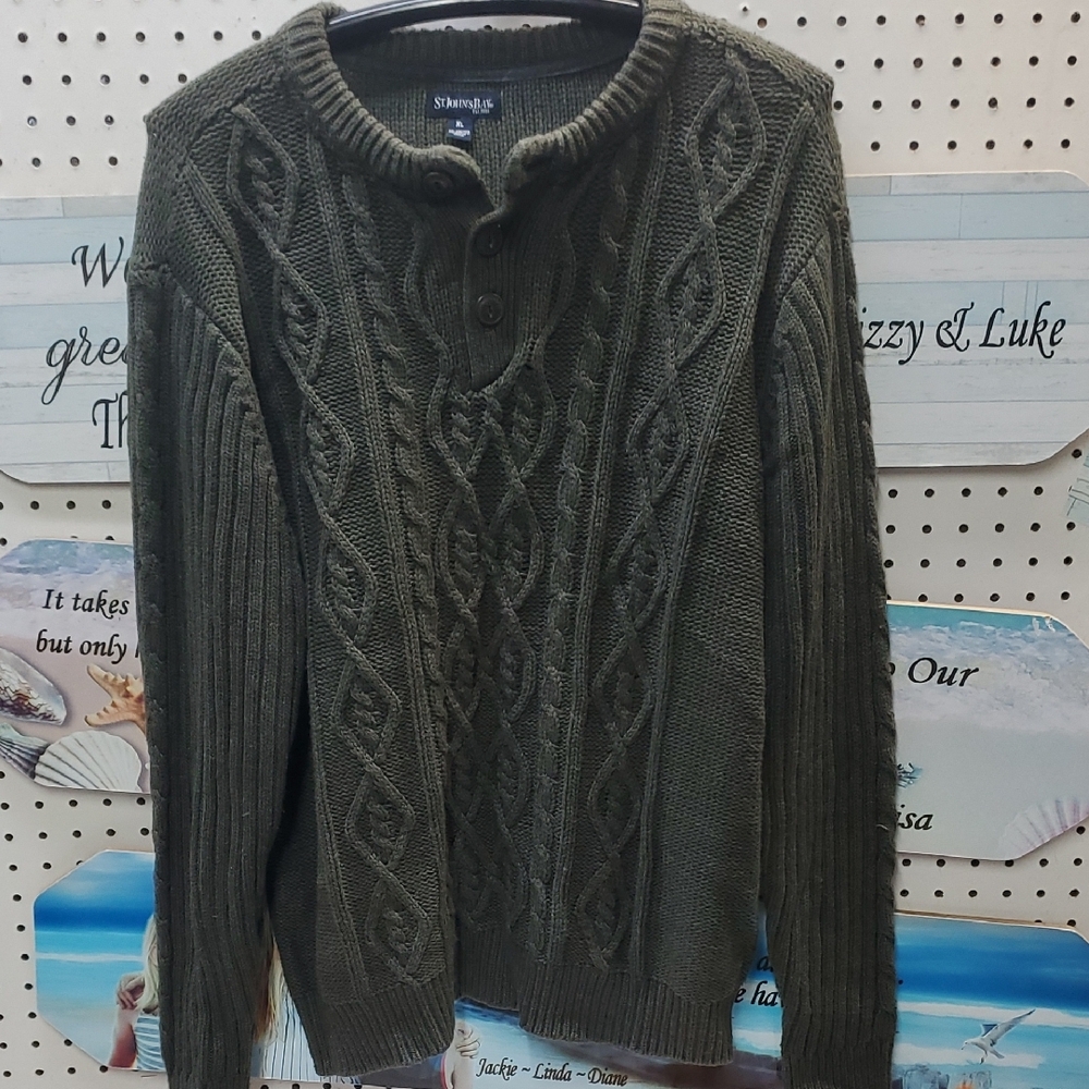 St. John's Bay Green Cable Knit Crewneck Sweater